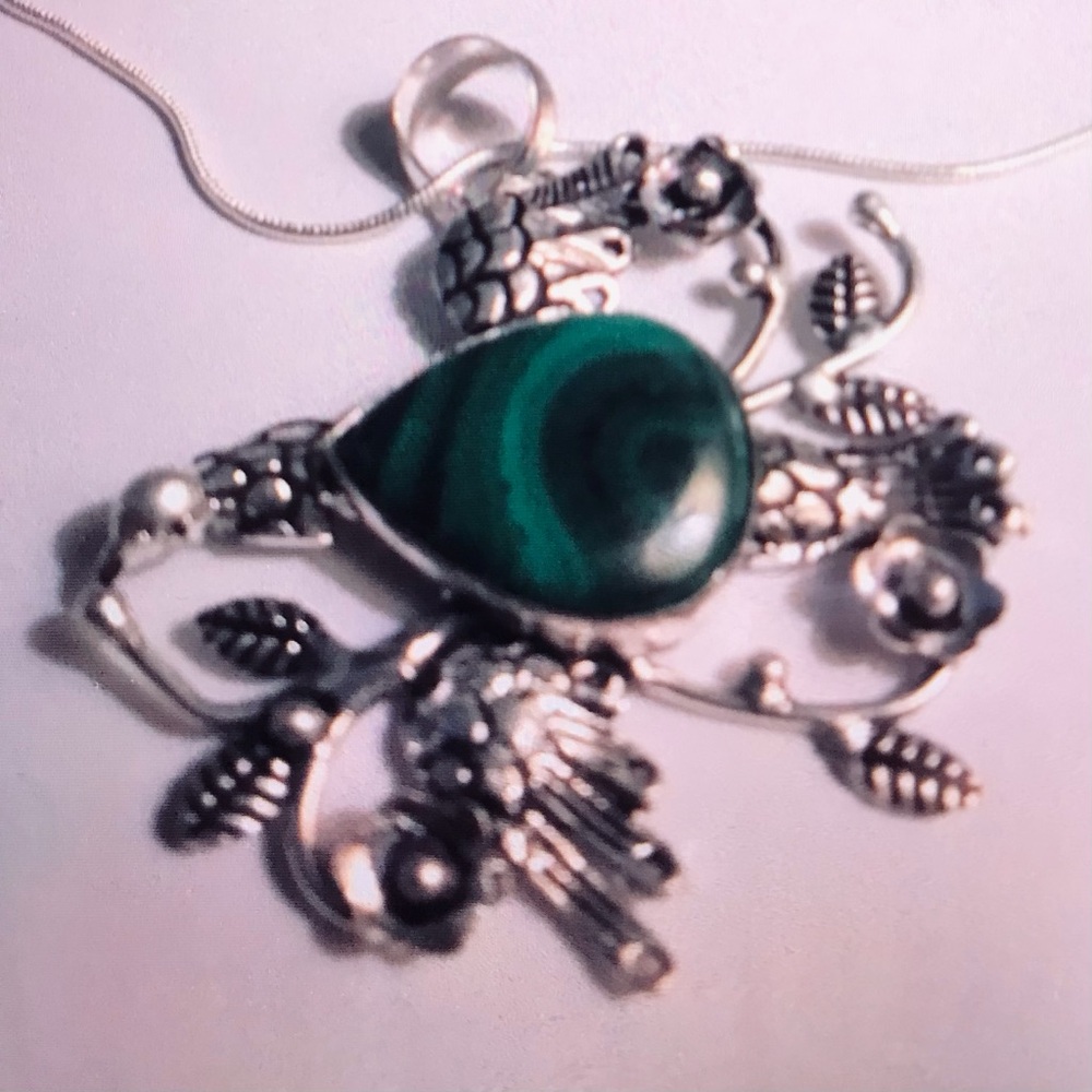 Malachite Stamped 925 Sterling Silver Necklace